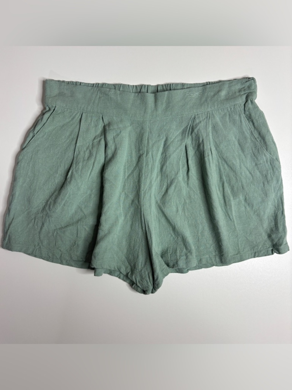 Pink Lily L Sage Green Linen Blend Flowy Shorts